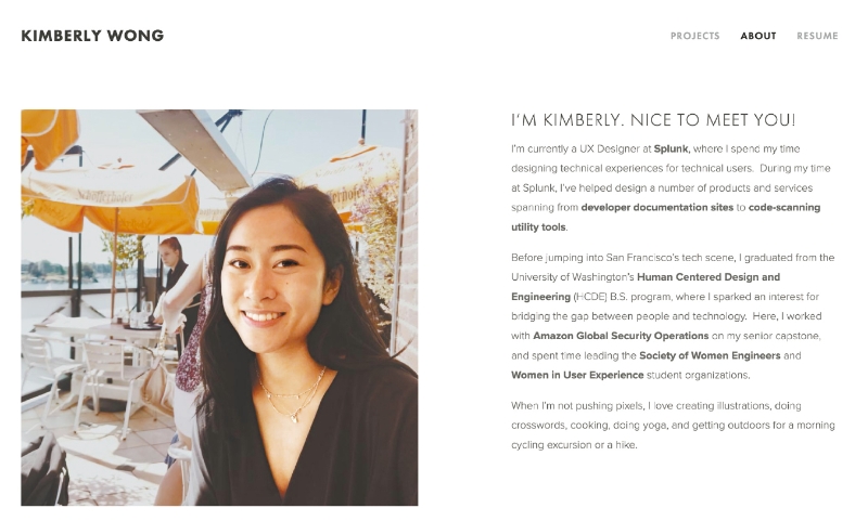 Kimberly Wong的个人网站。网页截屏