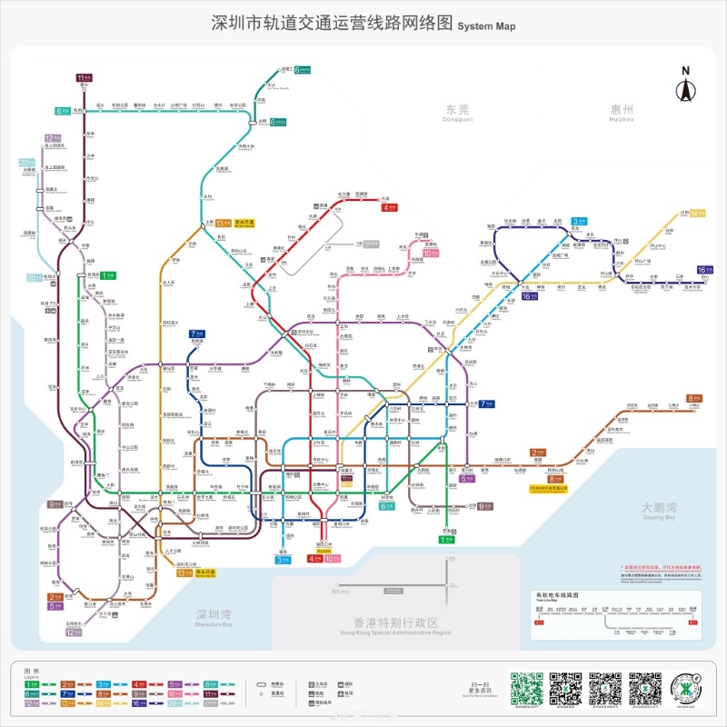 深圳地铁路线图。