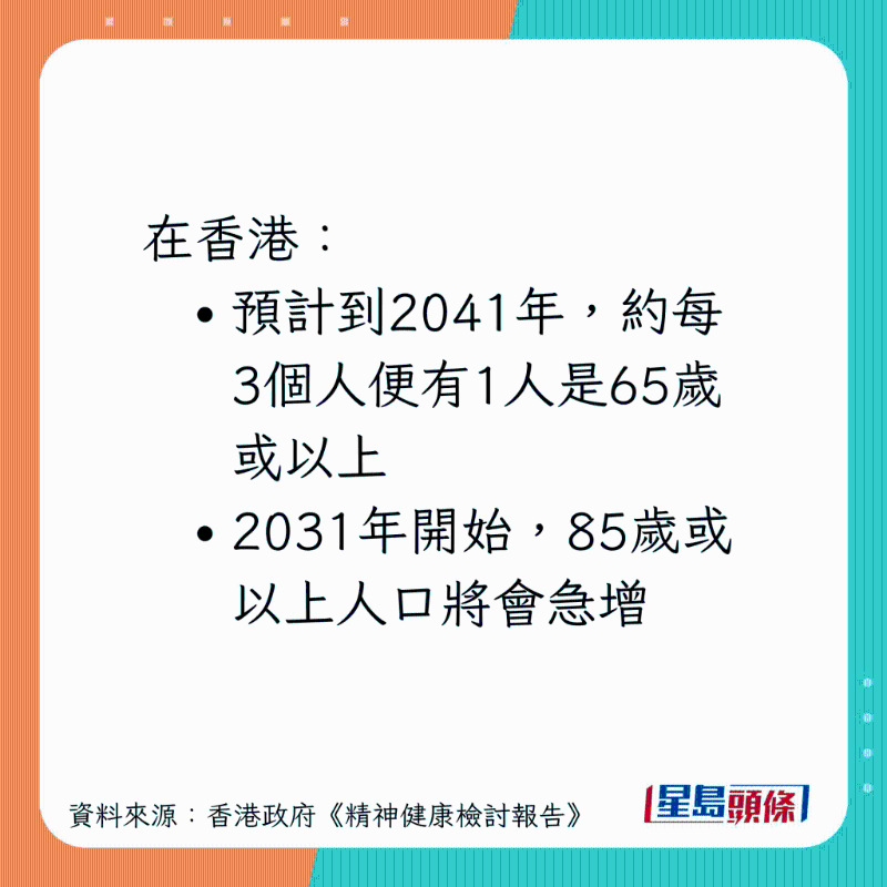 香港到2041年，将有三分之一人是65岁或以上。