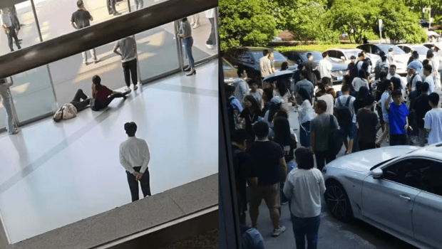 死者家属横卧公司门前哭诉,把员工挡在公司门外。(微博) 死者家属横卧公司门前哭诉,把员工挡在公司门外。(微博)