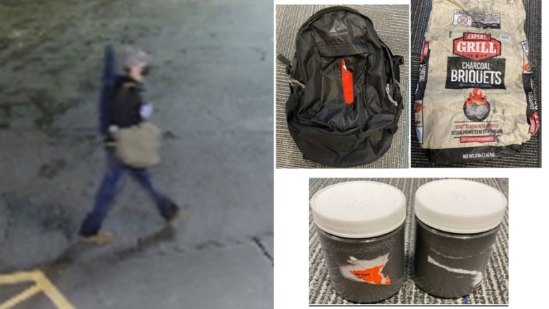 罗德里格斯被拍下行踪,用黑色背囊装炸弹,图在中国驻华府大使馆外引爆。 美国司法部图片 罗德里格斯被拍下行踪,用黑色背囊装炸弹,图在中国驻华府大使馆外引爆。 美国司法部图片