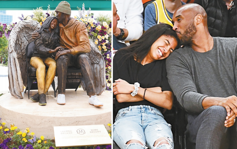 纪念科比父女新铜像揭幕