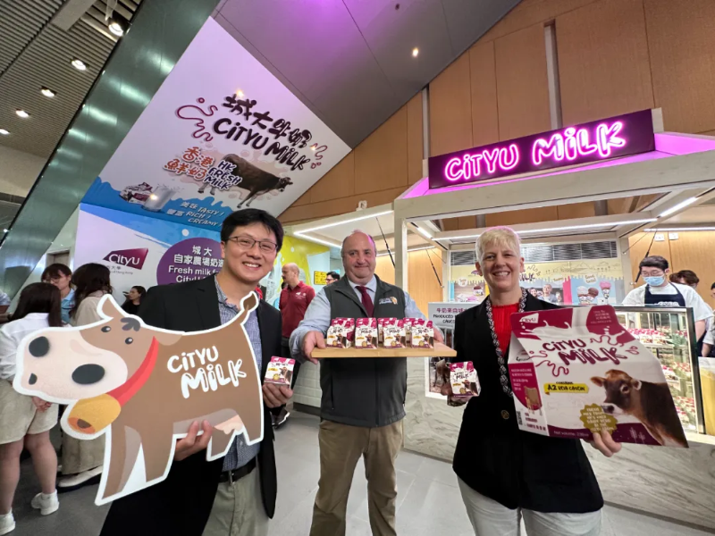 香港城市大学牛奶节开幕,城大自有牧场生产牛奶。 香港城市大学牛奶节开幕,城大自有牧场生产牛奶。