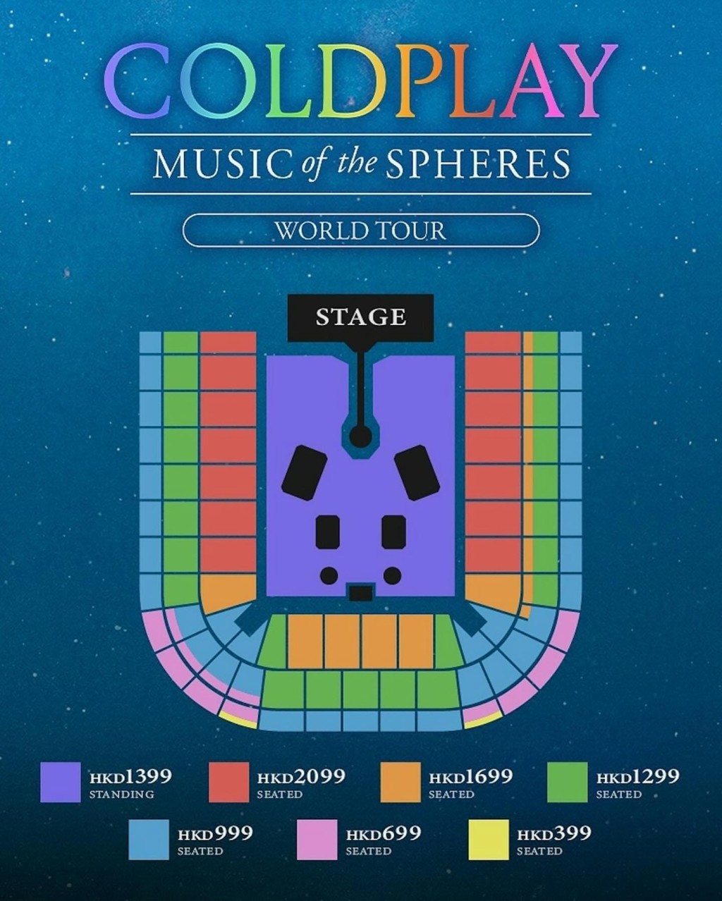 Coldplay2025启德演唱会票价。 Coldplay2025启德演唱会票价。