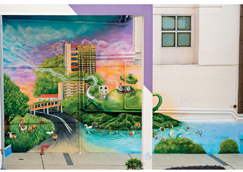 《晨曦山城》是心灵友善屋邨计划@祖尧邨活动中,其中一幅由艺术家与邨民共同绘制的大型壁画。 《晨曦山城》是心灵友善屋邨计划@祖尧邨活动中,其中一幅由艺术家与邨民共同绘制的大型壁画。