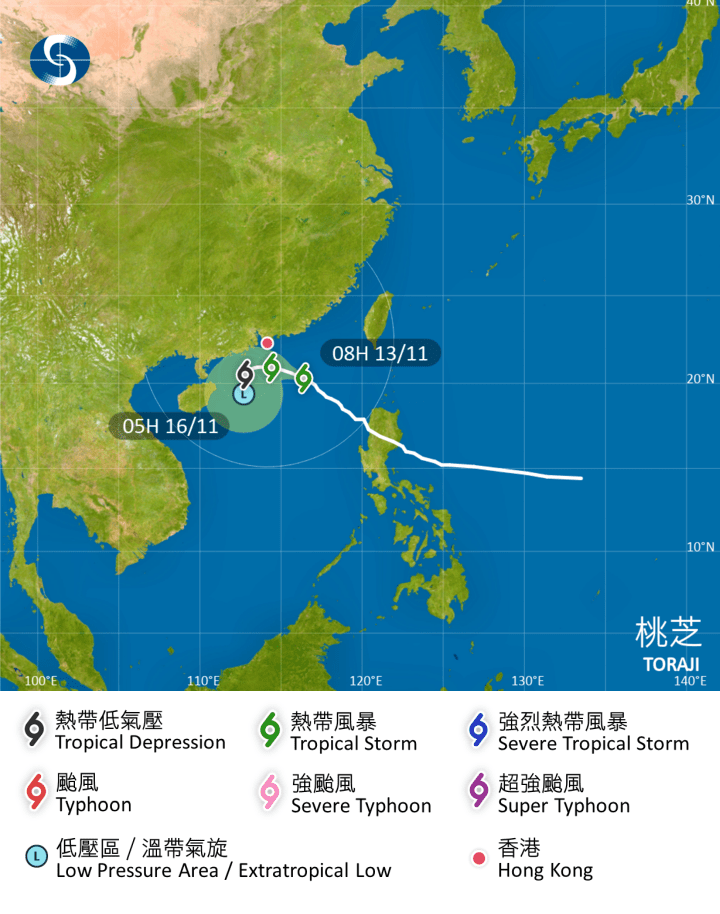 天文台预测桃芝路径。 天文台预测桃芝路径。