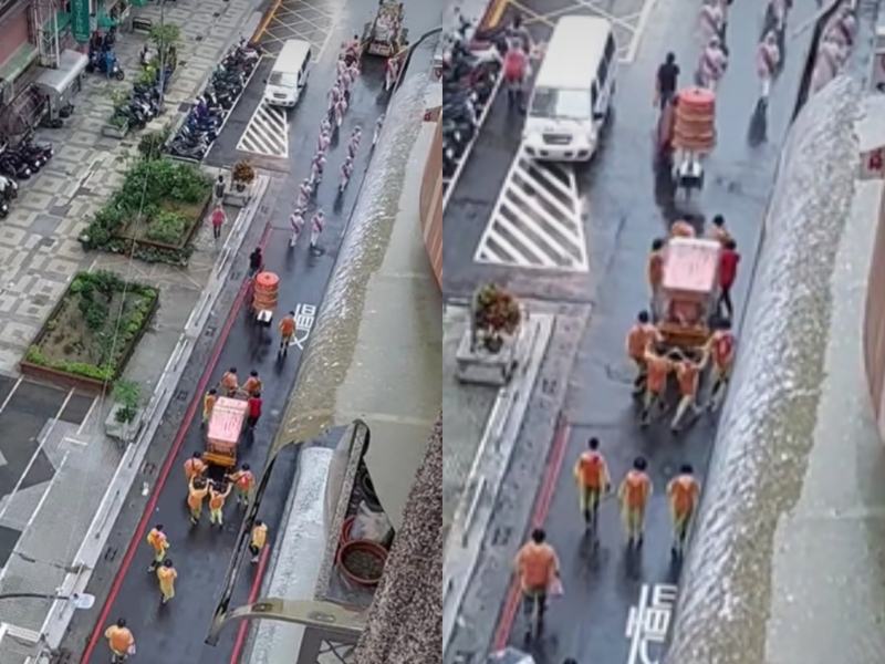 一名女网友指出有宫庙清晨6点半左右开始抬神轿游街,沿途还吹唢呐、敲锣打鼓;影片曝光后出现两派不同声音。 一名女网友指出有宫庙清晨6点半左右开始抬神轿游街,沿途还吹唢呐、敲锣打鼓;影片曝光后出现两派不同声音。