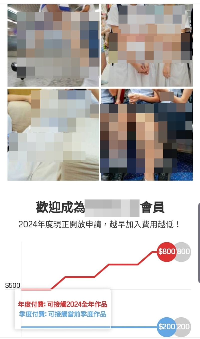 “hkxx.vip”出售大量偷拍女士的影像，200元可浏览一季度“作品”，800元可饱览全年影像。