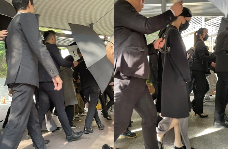 琼瑶家人表情哀戚。 琼瑶家人表情哀戚。