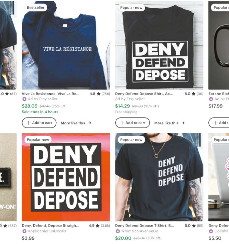 联合健康保险行政总裁汤普森命案电商平台上的商品。 联合健康保险行政总裁汤普森命案电商平台上的商品。