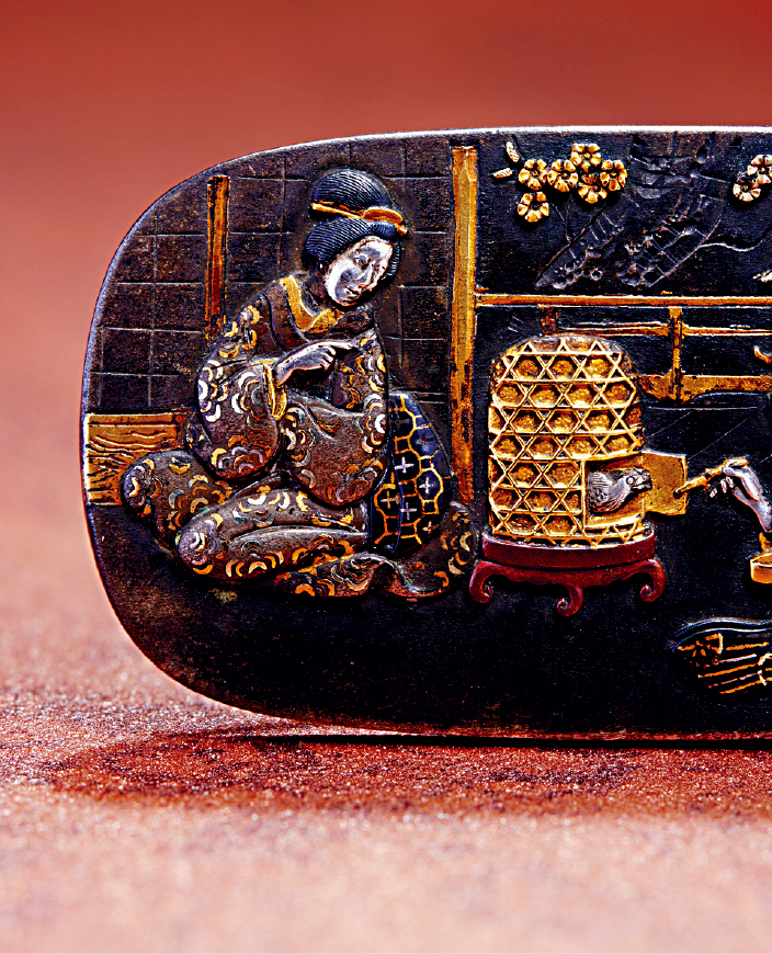 描画照顾鹌鹑的和服女子 描画照顾鹌鹑的和服女子