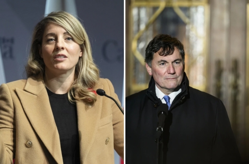 加拿大外交部长梅拉妮·乔利（左）和财政部长多米尼克·勒布朗（右）