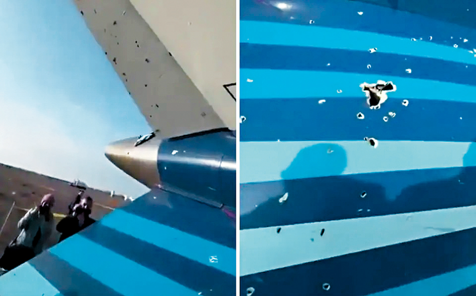 周三在哈萨克斯坦坠毁的阿塞拜疆客机的机尾满布洞孔。 周三在哈萨克斯坦坠毁的阿塞拜疆客机的机尾满布洞孔。