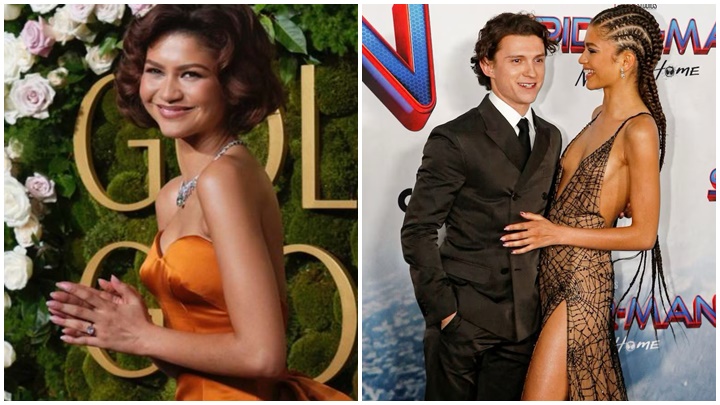 昨日举行的金球奖上,《挑战者》女星Zendaya晒订婚戒指。 昨日举行的金球奖上,《挑战者》女星Zendaya晒订婚戒指。