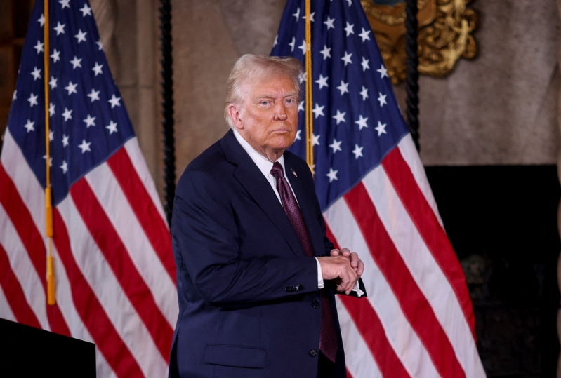 川普即将二度担任美国总统，7日在佛州海湖庄园发表谈话。（路透）