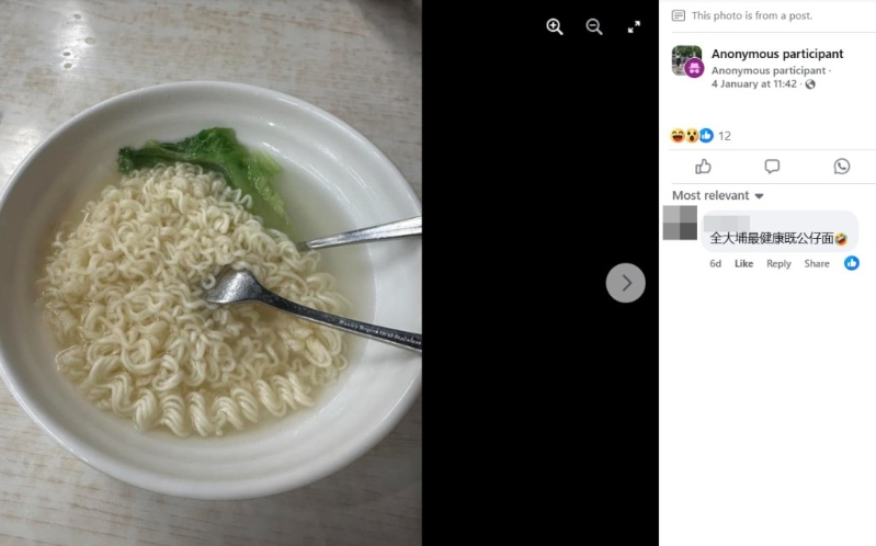 网民：全大埔最健康嘅公仔面。fb「大埔 TAI PO」截图