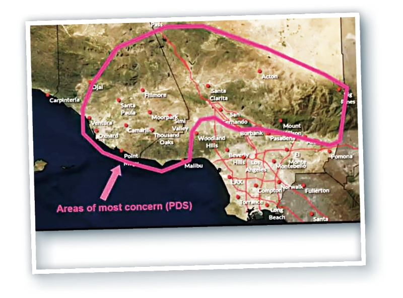 国家气象局向洛杉矶和文图拉县地区发布最紧急的红旗火灾天气警告。 