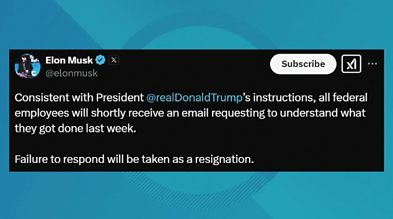 马斯克逼联邦雇员汇报工作。