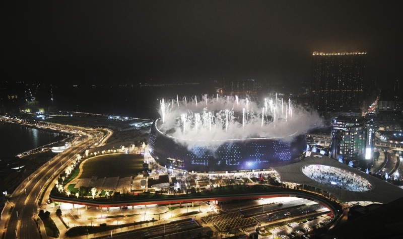 启德主场馆进行烟火表演。 启德主场馆进行烟火表演。