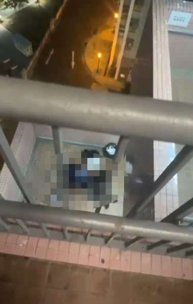 现场为天逸邨六楼停车场平台。网上片段 现场为天逸邨六楼停车场平台。网上片段