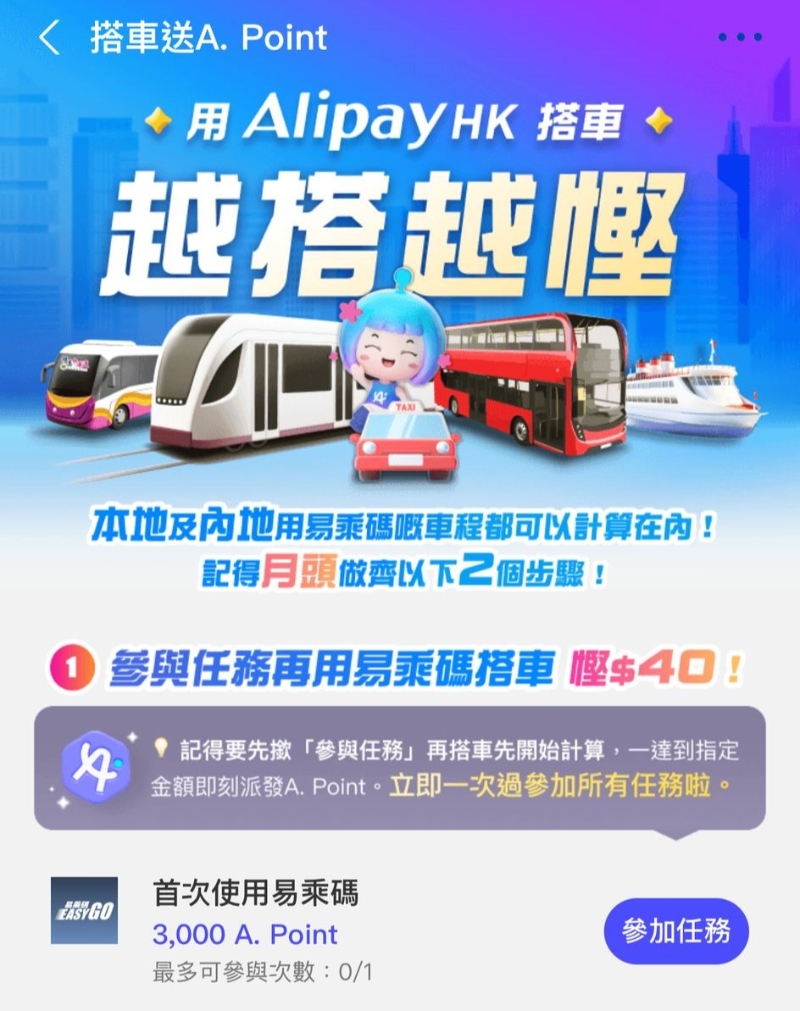 AlipayHK全新乘车优惠，搭唔够$400都有「补贴」！5
