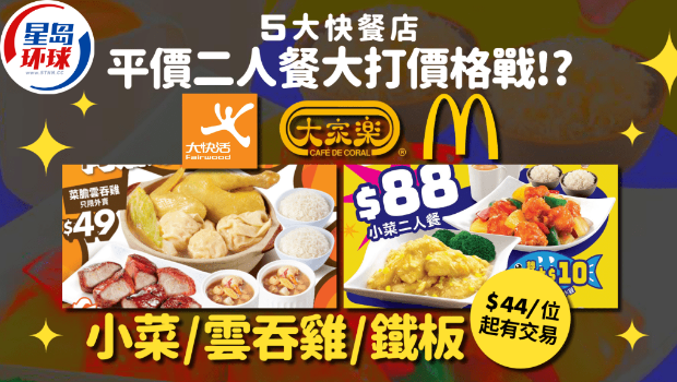 5大连锁快餐店推平价晚市二人餐优惠 5大连锁快餐店推平价晚市二人餐优惠