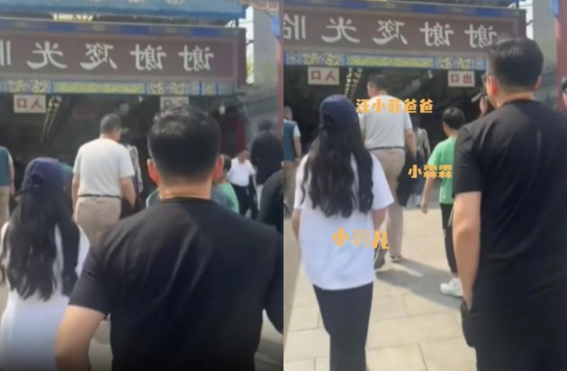 汪小菲（黑衣）一家5口逛宠物市场。（图／翻摄自微博）