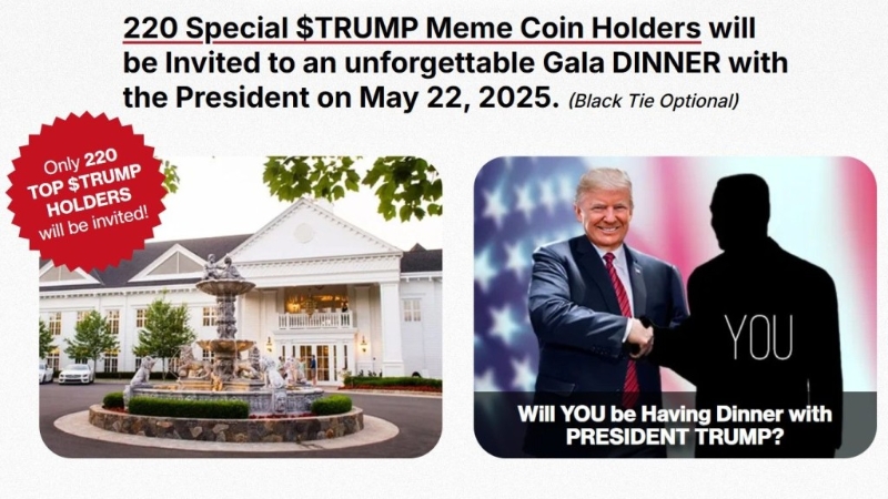 持幣量最多的「大戶」可與特朗普共進晚餐。 gettrumpmemes.com