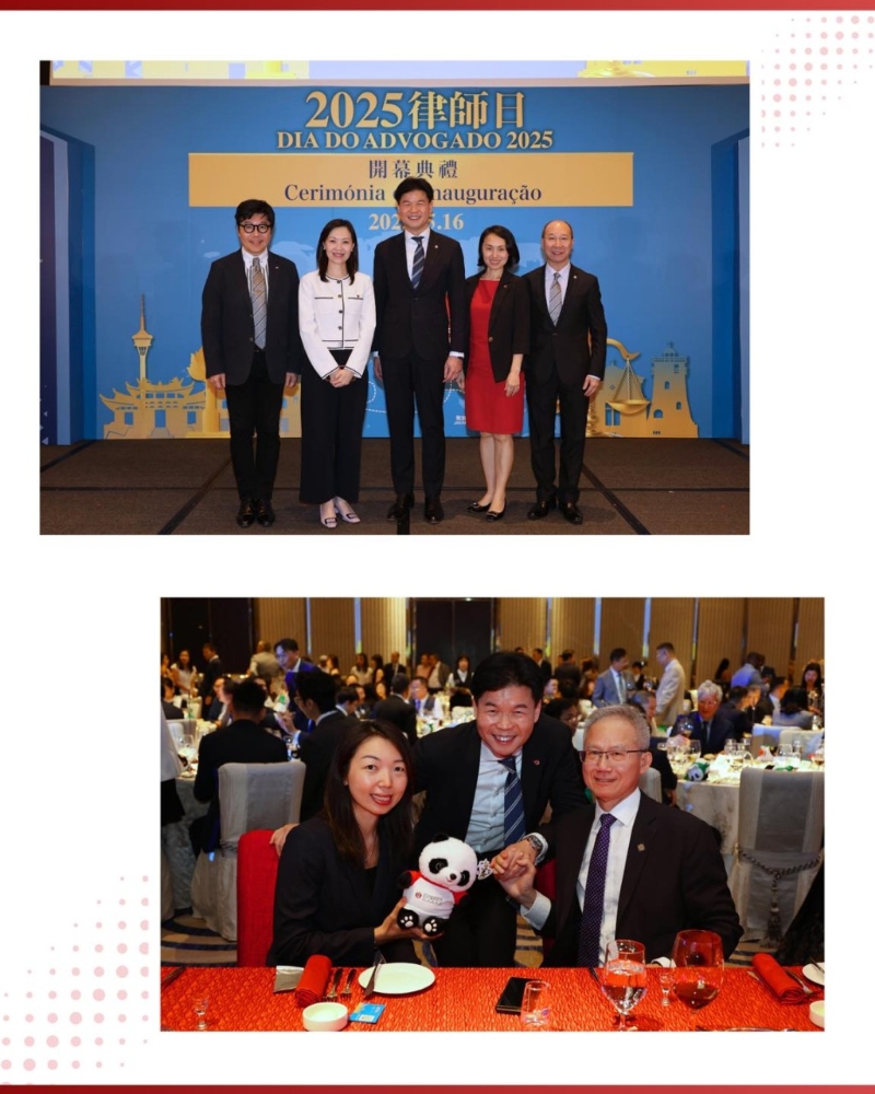 香港律师会会长汤文龙、理事暨大中华法律事务委员会副主席郑宗汉及徐凯怡、理事赵彤,以及大中华法律事务委员会副主席黄江天于出席2025律师日的开幕仪式和晚宴。律师会FB图片 香港律师会会长汤文龙、理事暨大中华法律事务委员会副主席郑宗汉及徐凯怡、理事赵彤,以及大中华法律事务委员会副主席黄江天于出席2025律师日的开幕仪式和晚宴。律师会FB图片