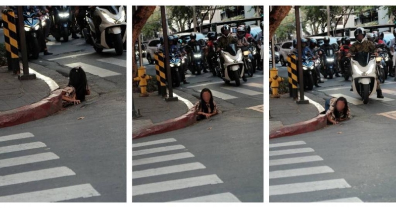 马卡蒂市区惊见女子从排水孔中爬出，目击者拍下瞬间画面，引发热议。（图／翻摄自X）