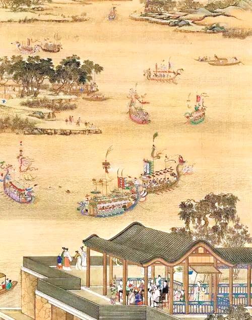 《雍正十二月行乐图》之五月竞舟(局部) 《雍正十二月行乐图》之五月竞舟(局部)