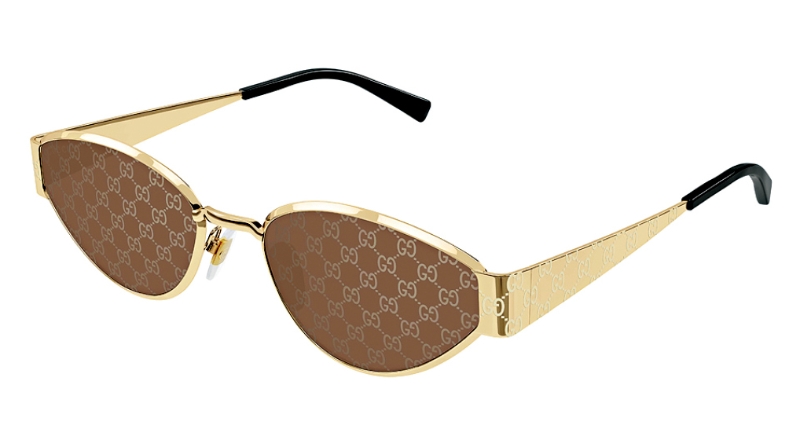 Gucci金属框杏形太阳眼镜，镜片饰以经典GG Monogram图案。（$2,950）