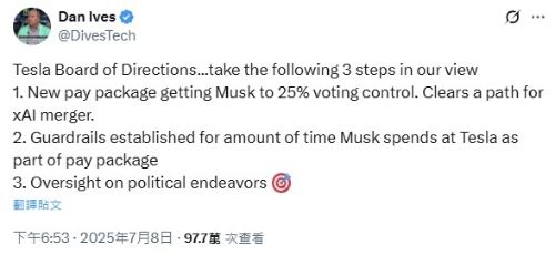 Dan Ives公开向Tesla董事会提出三项建议。 Dan Ives公开向Tesla董事会提出三项建议。