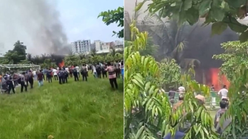 孟加拉国的一架军用飞机在一所学校倒塌，杀死