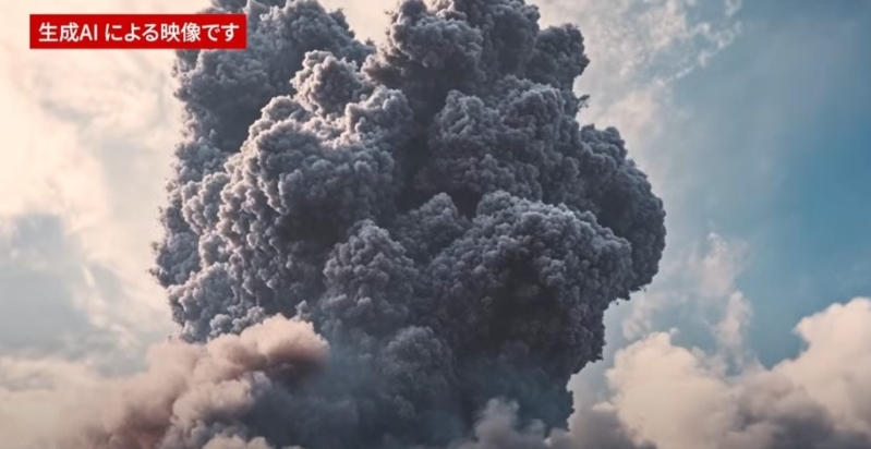AI影片模拟巨量火山灰冲击东京的情景。