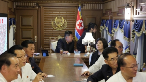 站在金正恩旁的金主爱望著车窗外的景物。