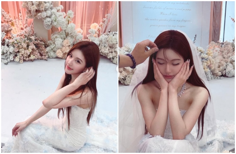 赵露思新剧《许我耀眼》暴红，宠粉晒剧中婚纱侧拍照。