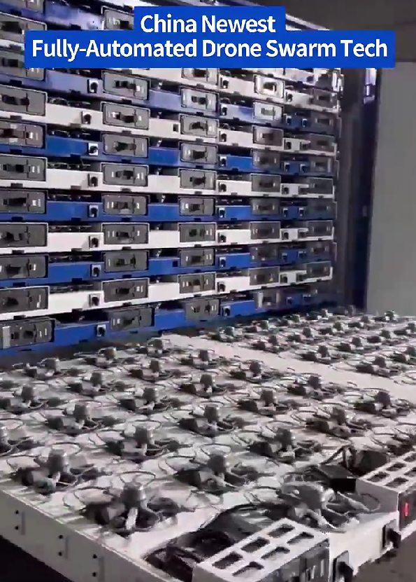 中国科技公司展示新型无人机货柜收发集群技术:一键快速放飞和回收数千架无人机