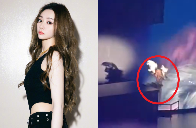 张靓颖演唱会突坠落2米高舞台，现场观众全吓呆。