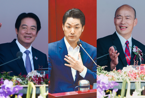 传赖清德(左)为安抚党员喊出“蒋万安(中)没有那么强，跟韩国瑜(右)差不多而已”，引发讨论。