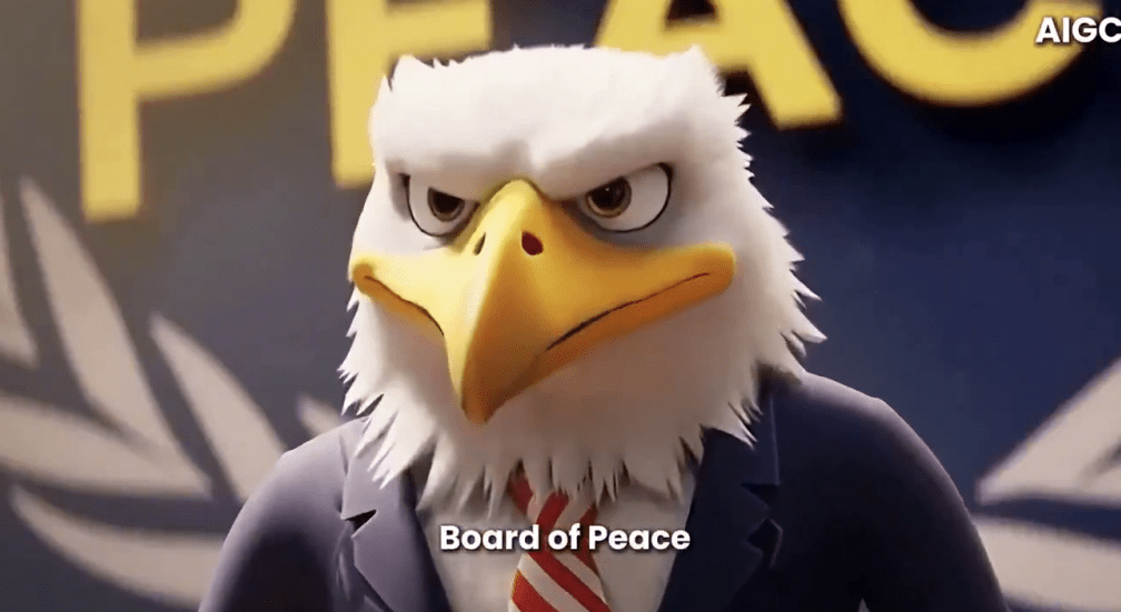 ▲新华社发布14秒影音动画，讽美国破坏和平。