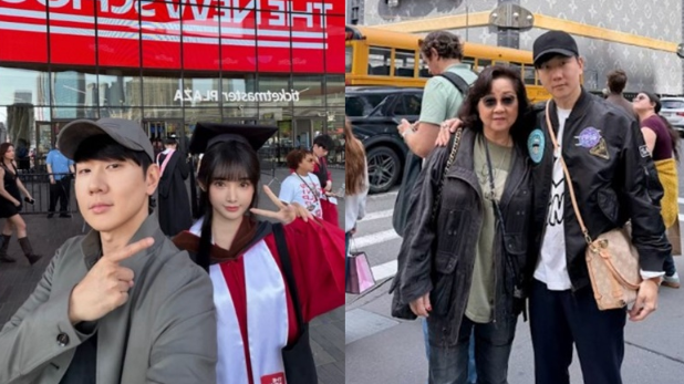 林俊杰飞纽约见证小22岁女友毕业，打破分手传言，网民：女儿毕业啦